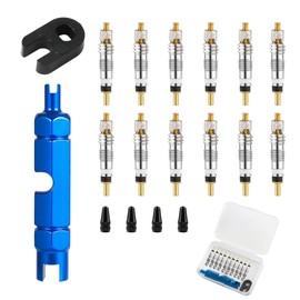 Brush & Style [18 Pcs] Bicycle Valve Repair Kit - Universal Fit, Blue, Brass, Stainless Steel, Presta & Schrader Valve Cores, Tubeless MTB Compatible