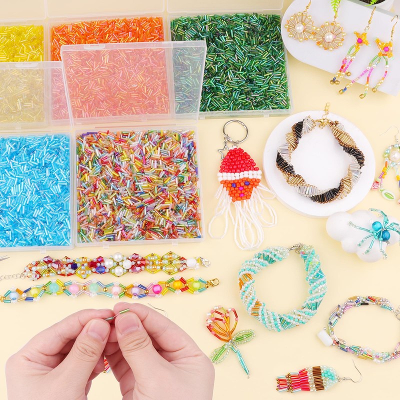Soeoy 4000 Pcs Transparent White Glass Bugle Beads, 2 x