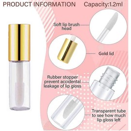Nicoone Lip Gloss Tubes, 45Pcs 1. 2ml Mini Refillable Empty Lip Gloss Tubes with Wands and Rubber Ring, Lipstick Bottle Container Dispenser for Diy Lip Gloss, Lip Balm, Cosmetic (Gold)