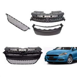 Front Bumper Cover Kit & Upper & Lower Grille Replacement for 2013 2014 2015 2016 Dodge Dart Set of 3,1UT51TZZAA, 68081408AE, 68081409AA