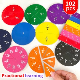Lachilly 102 pcs Magnetic Fraction Set Colored Tiles and Circles Fraction Manipulatives for Elementary School Fraction Magnets & Resources