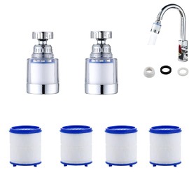 2 Pcs Faucet Water Filters + 4 Cartridges, 360° Swivel Bathroom Sink Filter, Removes Heavy Metals and Hard Water, Kitchen and Bathroom Tap Water Purifier