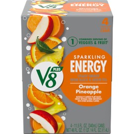 V8 +Energy Sparkling Orange Pineapple Juice Energy Drink, 11.5 fl oz Can (4 Pack)