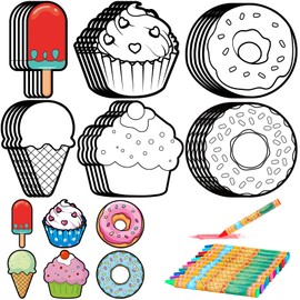 Gemscream 30 Sets Sweet Treat Magnets Crafts Color Your Own Donut Cupcake Ice Cream Magnet for Kids DIY Dessert Coloring Magnet Ornaments for Fun Home School Classroom Activities Art Party Favors