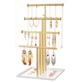Josmimic Jewelry Holder Necklace Organizer: Aesthetic Jewelery Display for Bracelet Hanger Stand And Earring Holders Gold