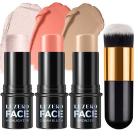 3Pcs Cream Contour Stick Makeup Kit, Shades with Highlighter Stick, Blush Stick and Bronzer Contour Stick for Sculpt the Cheeks, Long Lasting, Waterproof, Matte & Dewy Finish, FAIR (#07,10,13)