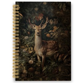 XPH William Morris Deer Spiral Notebook, Dark Cottagecore Journaling Notebooks for Note Taking, Vintage Botanical Buck Hardcover Journal for Writing 160 Pages 5.5 x 8.3 Inch, Deer Gifts for Women
