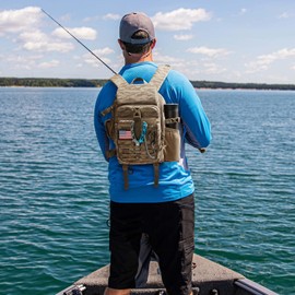 Piscifun Fishing Tackle Backpack with Rod & Gear Holder, Lightweight Outdoor Water-Resistant Fishing Shoulder Storage Bag with Protective Rain Cover, Khaki Camouflage