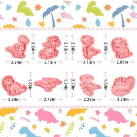 BESEK Dinosaur Cookie Cutters Set: 8 pcs Dinosaur Embossing Cookie Cutter for Kids Dinosaur Theme Party Supplies, Dinosaur Cookie Cutters
