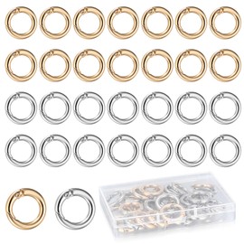 Pack of 30 Carabiner Round Carabiner Hooks, 20 mm Round Keyring Rings, Round O-Ring Carabiner Ring Key Ring Small, Spring Split Rings for Crafts, Bag Accessories, DIY Crafts, Silver + Gold