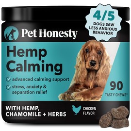 Pet Honesty Pet Honesty Natural Hemp Calming Chews for Dogs - Dog Anxiety Relief - Calming Aid Supplement with Valerian Root, Chamomile, + Magnesium - Stress, Separation & Thunder Support - (Chicken, 90 Count)