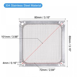 sourcing map Pack of 4 80 mm Filter Grid Stainless Steel Mesh Dustproof Box for Computer