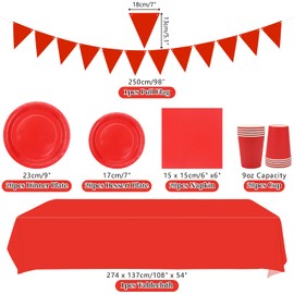 LSJDEER Red Party Tableware Supplies - Serves 20, Red Pastel Party Decoration Dinnerware Includes Plates, Cups, Napkins, Banner, Tablecloth for Wedding Birthday Party Baby Shower (Red, 20)
