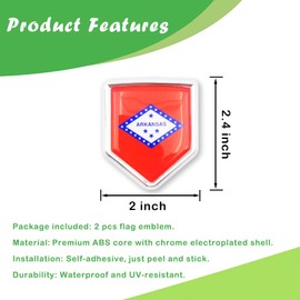 Newperlite Arkansas Flag Decal Sticker Car Emblem Arkansas Flag Car Decoration Accessories Shield for Truck Vehicles Cars, 2 Pack