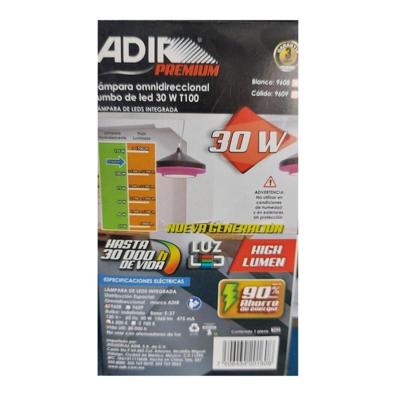 Foco Led Alta Potencia Omnidireccional 30W=200W 6500K Adir