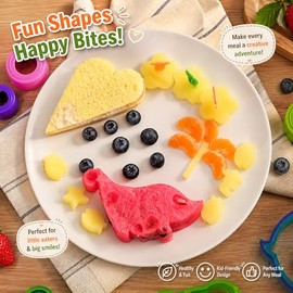FUNGYAND Juego de cortador de sándwiches, todo en uno, kit de accesorios de caja bento incluye cortadores de pan para sándwich, cortador de frutas, púas de comida animal, tazas de silicona