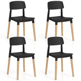 Giantex Modern Dining Chairs Set of 4, Plastic Dining Side Chair Set w/Sturdy Wooden Legs, Ergonomic Backrest & Wide Seat, Armless Kitchen Chairs for Dining Room Living Room Restaurant Cafe (Black)