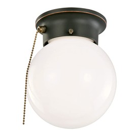 Design House Millbridge Globe 6 Inch Diameter Indoor Ceiling Light Fixture with Pull Chain, for Bedroom, Hallway, Closet & Dining Room, Opal Glass, Oil Rubbed Bronze, 519264