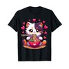 Anime Cat eating Ramen Noodles with Hearts Valentines Day T-Shirt
