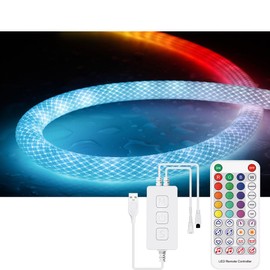 Xnbada 16.4FT WS2811 360 Degree Addressable Neon LED Strip with Bluetooth Controller,RGB Nylon Flexible Dream Colorful Rope Light,Bedroom Indoor Outdoor Decoration,DC5V
