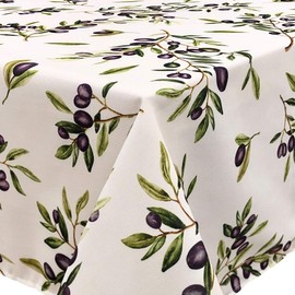 CAIT CHAPMAN HOME COLLECTION Four Seasons Series Olive Leaves and Branches Printed Nature Botanic Easy-Care Fabric Tablecloth (Olive Branch, 60"x120" Rectangle)