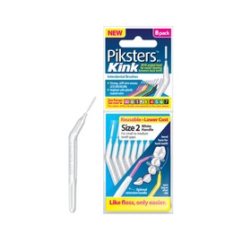 Piksters Kink Interdental Brushes - for Cleaning Between Teeth (8 Pack, Size 2 (White))