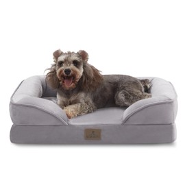 Bedfolks Orthopedic Dog Bed, Waterproof Dog Sofa Bed for Small Dogs & Cats, Egg Foam Pet Couch Bed with Removable Washable Cover and Nonslip Bottom, Light Grey