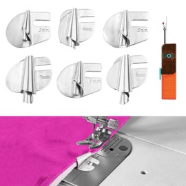 6pcs Sewing Rolled Hemmer Foot with Seam Ripper, 3-8mm Wide Narrow Hem Presser Foot 6 Sizes Curved Hemming Guide Tool Sewing Machine Attachment for Household Industrial