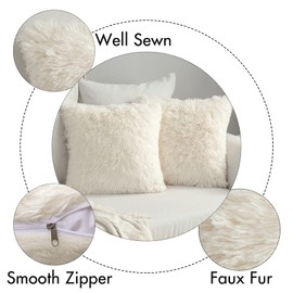 MIULEE Pack of 2 Luxury Faux Fur Throw Pillow Cover Deluxe Decorative Plush Pillow Case Cushion Cover Shell for Sofa Bedroom Car 24 x 24 Inch Beige