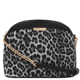 FashionPuzzle Leopard Print Small Dome Crossbody with Chain Strap (Classic Black/Black)