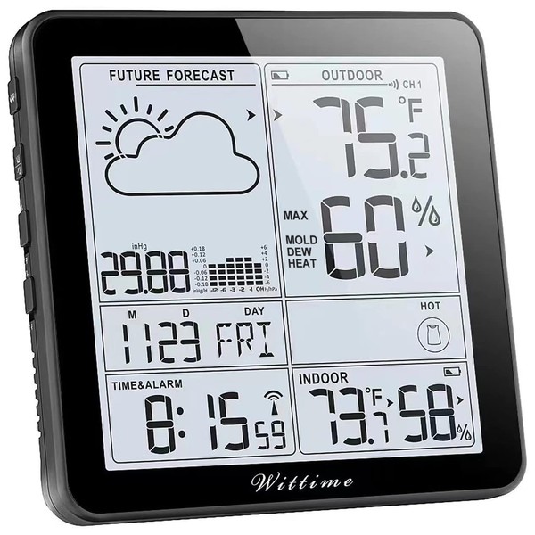 Wittime Weather Station Indoor Outdoor Thermometer Wireless Battery Powered, Atomic