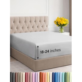 Extra Deep King Fitted Sheet - Hotel Luxury Single Fitted Sheet Only - Easily Fits 18 inch to 24 inch Mattress - Ultra Soft, Wrinkle & Fade Free w/Extra Deep Pocket - Breathable & Comfy - French Grey