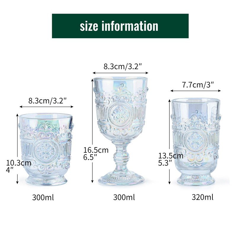 Sungmor Vintage Pressed Glass Goblet Glassware Set of 6, Classic