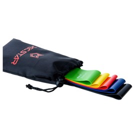 PEC Star Mini Resistance Bands Set - 5 Levels, 12'' x 2'' Exercise Workout Bands for Pilates, Home Fitness, and Stretching with Carry Bag