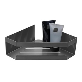 Schöner Wohnen Kollektion Eckablage Mod. Meleto aus rostfreiem Edelstahl in Gun-Metal Grey für Badezimmer ohne Bohren mit Klebepad-Technologie Maße 28,5 cm x 8 cm x 18 cm
