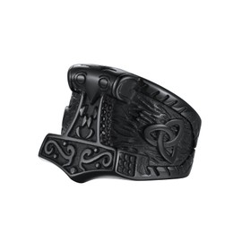 Black Large Man Biker Rings Norse Viking Thor Hammer Band Rings for Brother Size 13