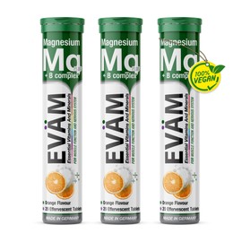EVÄM Magnesium + B-Komplex Brausetabletten Orange I Geschmack Orange I 3x 20 Stück I Nahrungsergänzungsmittel mit wichtigen Vitaminen für den täglichen Vitaminbedarf I Vegan I Made in Germany