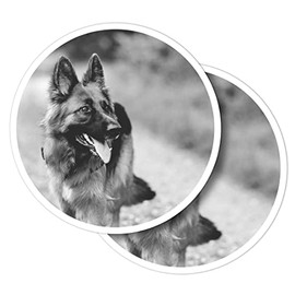 Vinyl Round Stickers (Set of 2) 10cm - BW - German Shepherd Alsatian Dog for Laptops, Tablets, Luggage, Scrap Booking, Fridges #35306