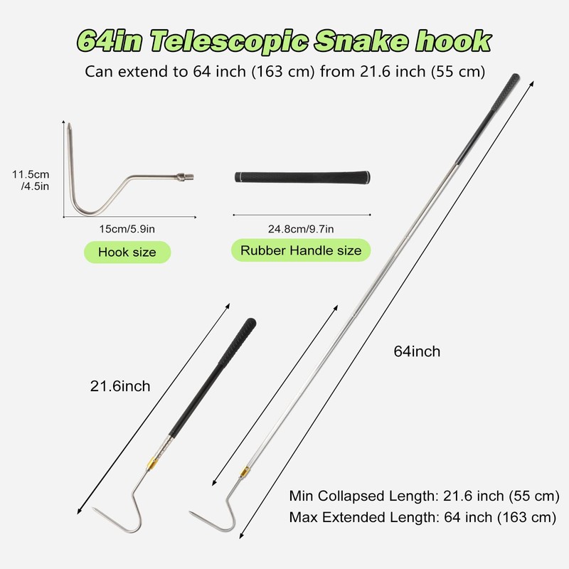 Yorikyas 64 inch Snake Catcher Hook Stick Tongs Grabber Handling
