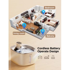 FEELNEEDY Cat Water Fountain Battery Operated, 4L/135 fl oz Pet Water Fountain for Cats and Dog with Motion Sensor, Wireless Ultra Quiet Cat Drinking Fountain with 2 Filters (Beige YPD-C004P)