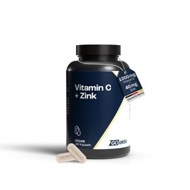 GOaktiv Vitamin C + Zinc Capsules - with 1000 mg Vitamin C & 40 mg Zinc per Dose - Support of Immune System & Cell Protection - High Dose, Vegan & No Additives - 180 Capsules Storage Pack