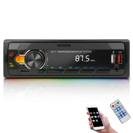 Car Stereo Radio Bluetooth 5.0, FM/AM/7 colors car radio with Bluetooth hands-free Calling, car radio with 2USB/AUX/SD/MP3 player remote control, with voice assistant, supports iOS/Android