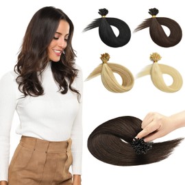 Yamel Pre Bonded U Tip Hair Extensions Real Human Hair Jet Black 16 Inch 50 Strands 1g/Strand Keratin Fusion Nail Tip Hair Extension