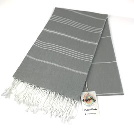 %100 Turkish Cotton Towel,Hammam Towel Sand Free Beach Towel, Peshtemal Towel, Lightweight Turkish Beach Towel, Swimming, Quick Dry, Space Saver, Absorbent, Gym, Beach, Spa, Bath, Camping (Light Grey)