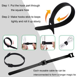 Pack of 100 Velcro Cable Ties Velcro Coloured Resealable Cable Ties, 150 mm Velcro Cable Ties Velcro Cable Velcro Cable Velcro for Cable Management Home Office