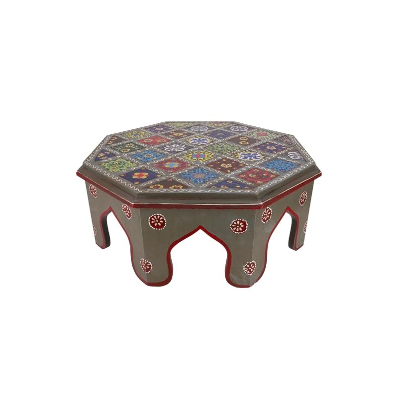 GURU SHOP Painted Small Table with Tile Mosaic - Blue