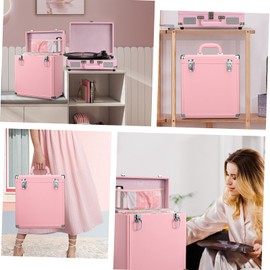 Hododou Vinyl Record Storage Case LP Album Collection Display Box Water Resistant Vinyl Record Organizer Storage Holds 45 Valuable Records 7/10/12 Inch Collapsible Storage Crate with Mesh Bag, Pink