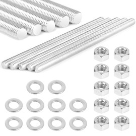 Pack of 5 Threaded Rods M6 x 100 mm, Threaded Rods M6 with Nuts and Washers, Threaded Rod Galvanised Steel, Threaded Rods for Mounting Furniture