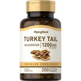 Piping Rock Turkey Tail Mushroom Capsules 1200mg | 200 Pills | Coriolus Versicolor | Herbal Extract Supplement | Non-GMO, Gluten Free