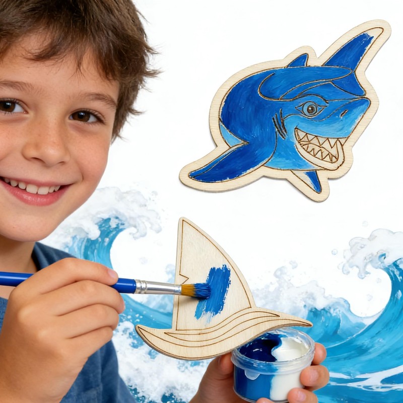 Xvvti 12PCS Shark Party Favors - DIY Shark Wood Painting